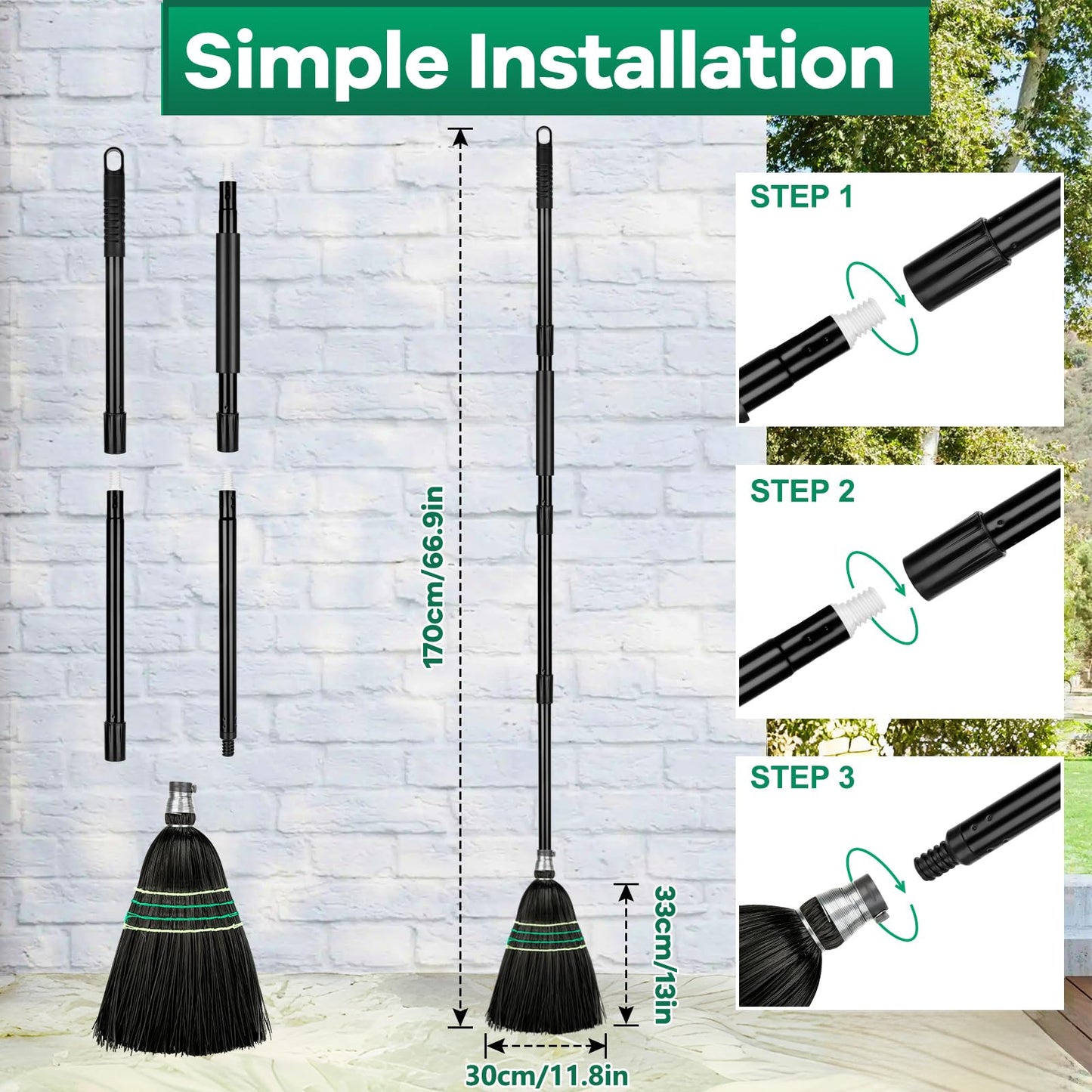 Heavy-Duty Outdoor Broom with Stiff Bristles, Outside Large Commercial Brooms with 60 Inch Long Handle for Sweeping Outdoor Garage Yard Patio Commercial Industrial