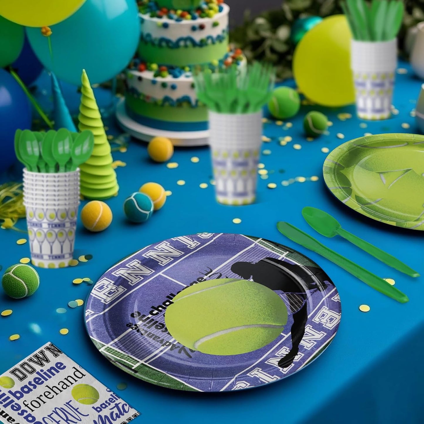 Tennis Party Decorations Set - Fun Tennis Party Plates, Napkins, and Forks for an Exciting Celebration - Disposable Tennis Party Supplies for Birthdays and Events