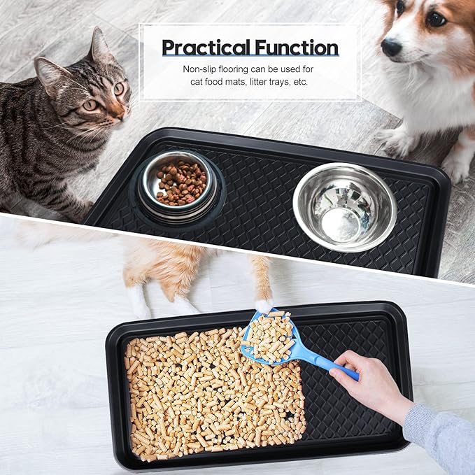 6 Pcs Multi Purpose Boot Tray Waterproof Shoe Mat Tray Indoor Outdoor PET Feeding Mat for Dog Cat Food Bowl Floor Protection with Anti Slip Floor Clean (Black, 30 x 15 x 1.2 inch)