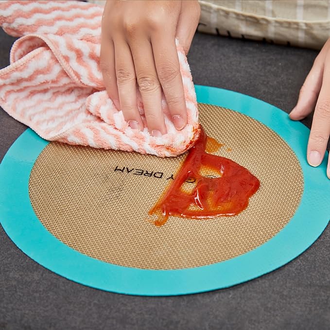 GUYDREMAT 12-Inch Silicone Baking Round Mats Set of 2 - Non-Stick, Heatproof Up to 480°F, Flexible for Large Pizza, Cakes, Pastries, Bread, Stackable Storage, Fits Toaster Ovens