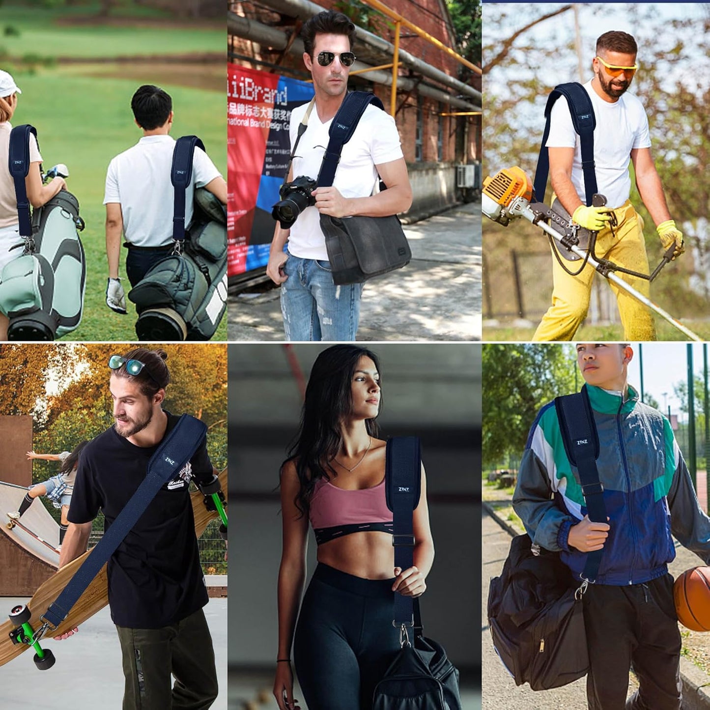 ZINZ 79.5" Universal Strap with Ultra-Thick Fixed Breathable Pad - Adjustable Heavy-Duty Shoulder Strap for Laptop, Crossbody, Luggage, Gym, Camera Bag and More - D01B01