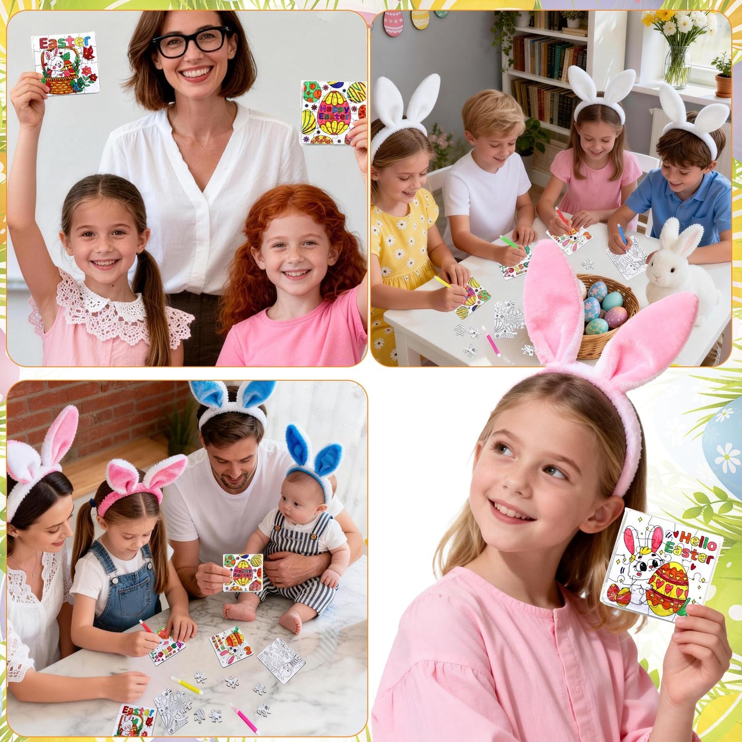 24 Pcs Easter Crafts Puzzle for Kids Ages 4-8, Easter Activities Arts DIY Jigsaw with Egg Bunny Basket Flower, Spring April Craft for Party Favors Gifts Christian Classroom Coloring Games Toy Bulk