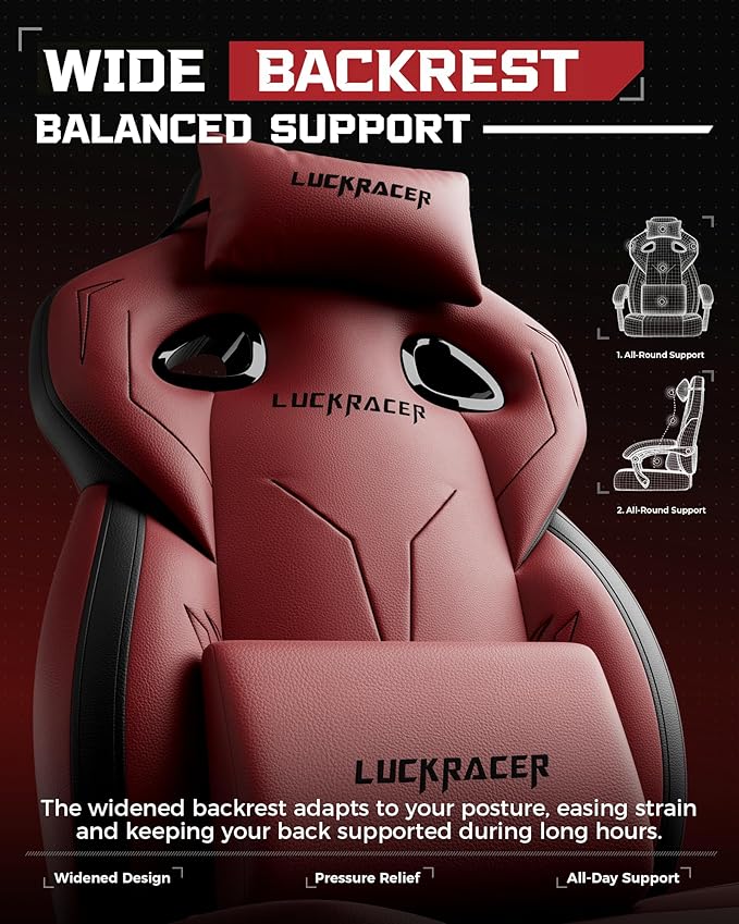 GTPLAYER Gaming Chair, Computer Chair with Footrest and Lumbar Support for Adults, 360°-Swivel Big & Tall Reclining Seat for Office or Gaming (Wine Red)