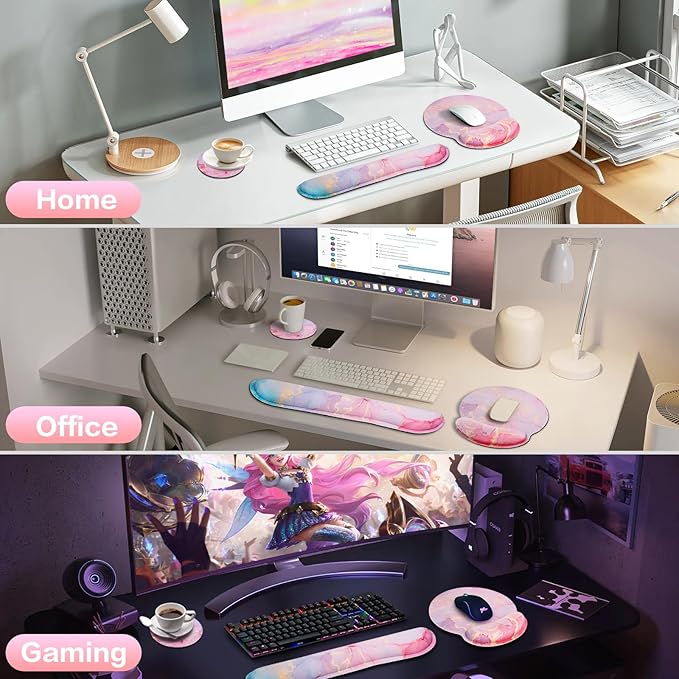 Mouse Pad with Wrist Rest Set,Qomolama 3-in-1 Wrist Support Mousepad Set,Gaming with Anti-Skid Base,Ergonomic Mouse Pad,Memory Foam Keyboard Gel Wrist Rest