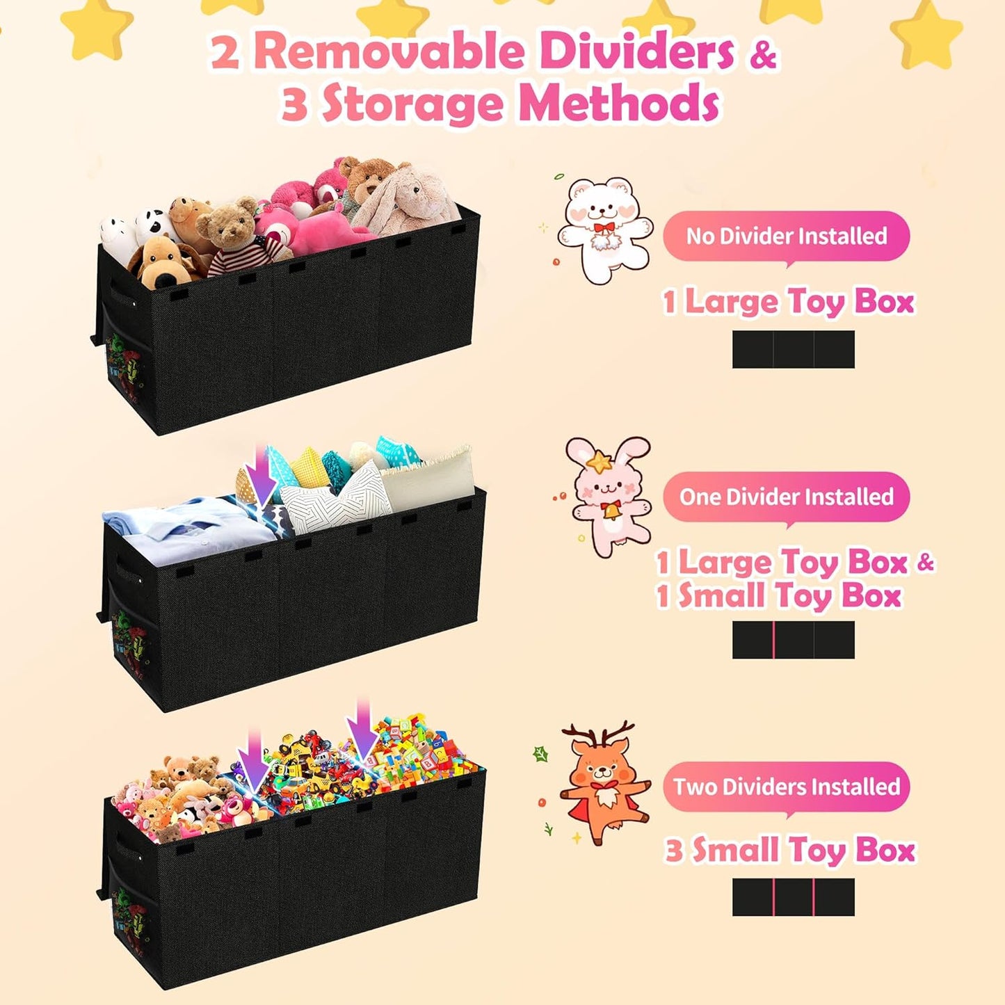 Extra Large Toy Box, Collapsible Sturdy Kids Toy Chest for Boys, Girls, 40"x14"x16" Storage Organizer Toddler Storage Bins with Lids, Toybox Basket for Living Room, Bedroom, Nursery, Black