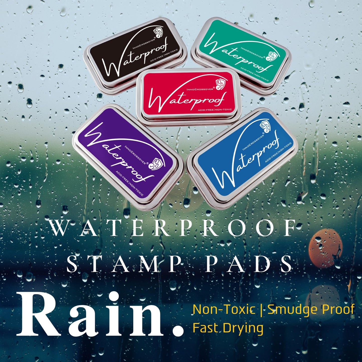 Ink Pads for Rubber Stamps, Rubber Stamps Pads- Permanent, Waterproof, Stamp Pads for Card Making, Scrapbooking Supplies, Christmas Ink Stamps, Hand Stamp Ink Pad, Non-Toxic (5 Ink Pad Bundles)