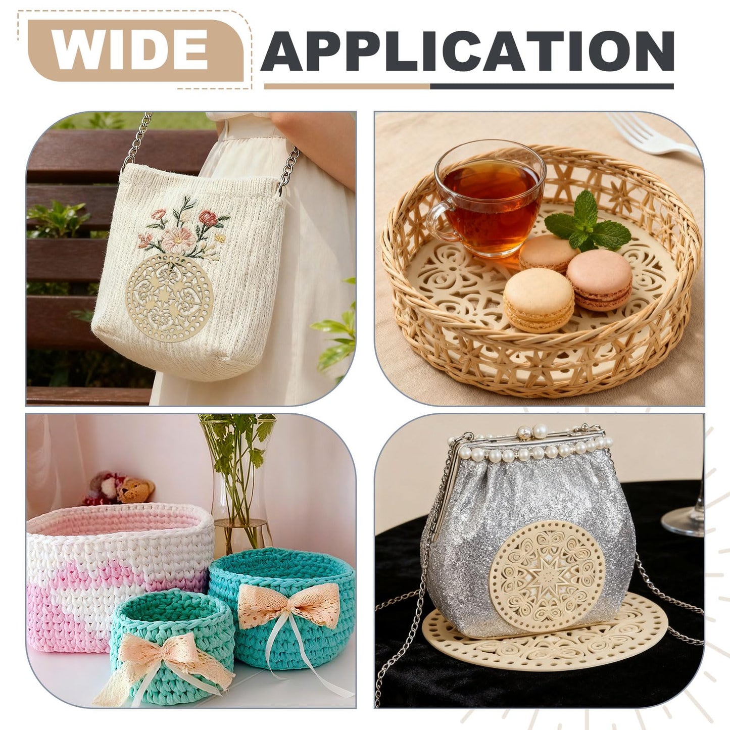 PATIKIL 4Pcs Crochet Basket Base, 5.5" Round Basket Bottoms Shaper Wooden Base Bag Making Supplies Weaving Knitting Kit for Crochet Shoulder Bag Handbag Purse Craft, Wood Color(Heart)