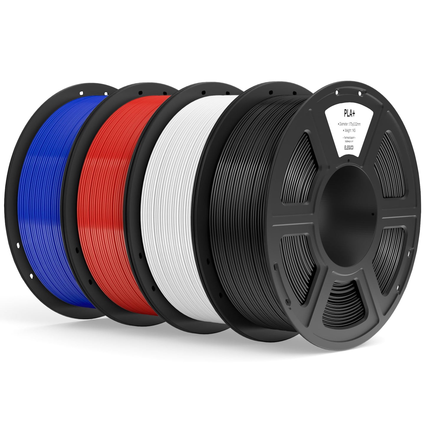 ELEGOO PLA+ Filament 1.75mm Bundle, High Toughness PLA Plus 3D Printer Filament Dimensional Accuracy +/- 0.02mm, 4pcs 1kg Spool(