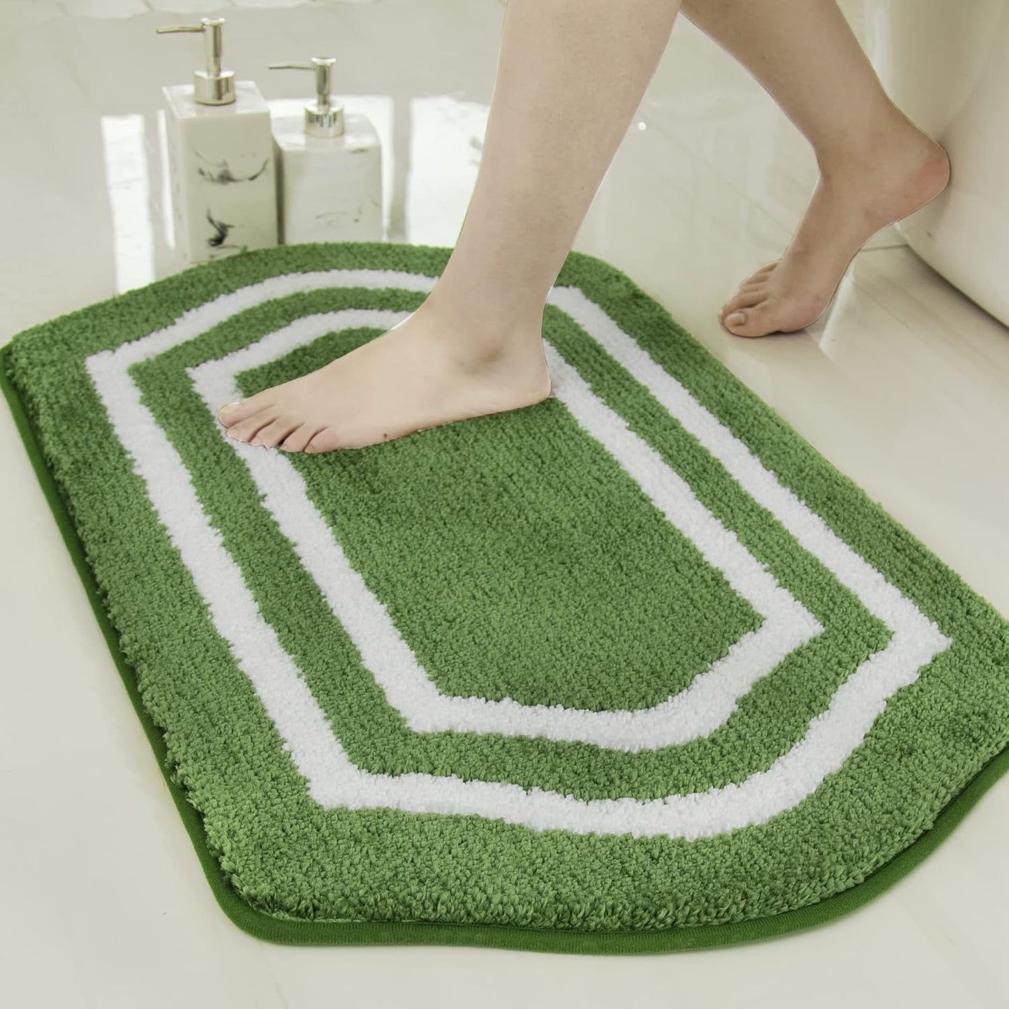 COSY HOMEER Extra Thick Bath Rugs Set - Anti-Slip Bath Linen Sets Mats Soft Plush 100% Strong Polyester Living Room Bathroom Water Absorbent(Green,24x48+20×32 - Inches)