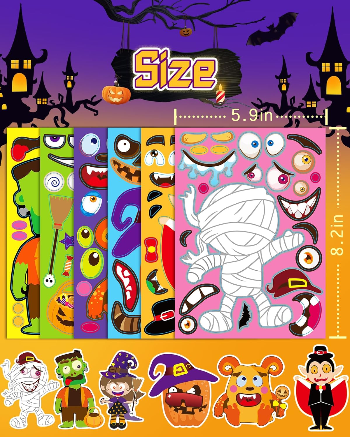 42 Sheets Halloween Party Favors Stickers for Kids, Halloween Crafts Make Your Own Stickers, Goodie Bag Fillers Toys Gifts Activities Games for Kids Party