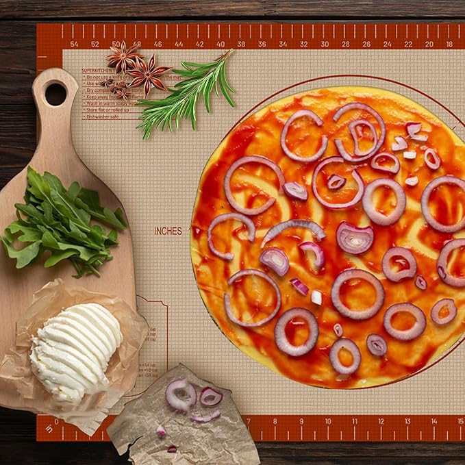 Silicone Baking Mat with Measurements, Extra Large 0.7mm 24" x 16" Pastry Dough Sheet, Pie Crust Rolling sourdough tools Supplies for Making Pizza, Pie, Christmas Cookies, Bread, Non Stick