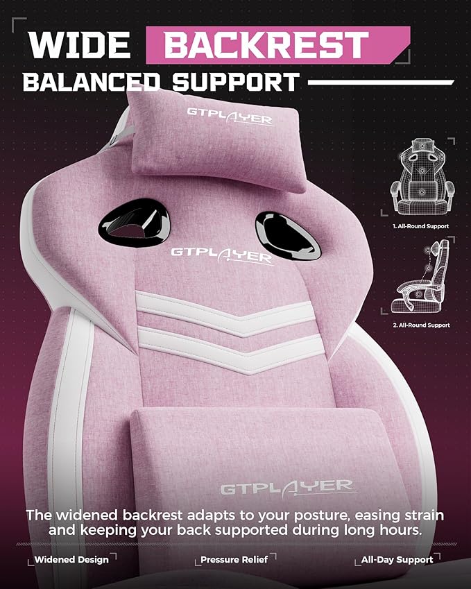 GTPLAYER Gaming Chair, Computer Chair with Footrest and Lumbar Support for Adults, 360°-Swivel Big & Tall Reclining Seat for Office or Gaming (Pink)