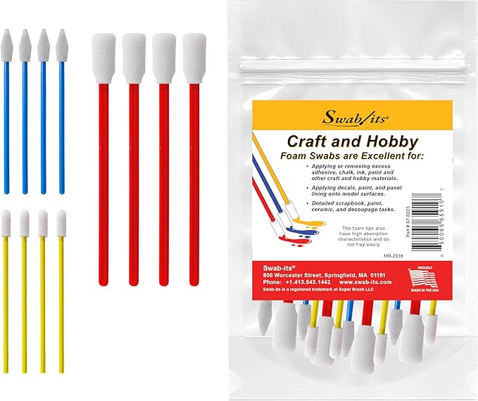 Swab-its® Made in The USA 12-Piece Package of Craft & Hobby Multi-Purpose Foam Swabs: 87-8202