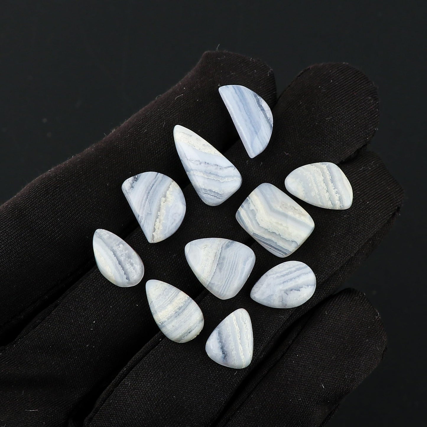 CRYSTALIS Wholesale 10pcs, 8-12mm Natural Blue Lace Agate Loose Gemstone Bulk Cabochons Jewelry Making Supply, Chakra Healing Polished Stones, Wire Wrapping, DIY, Gem Collection