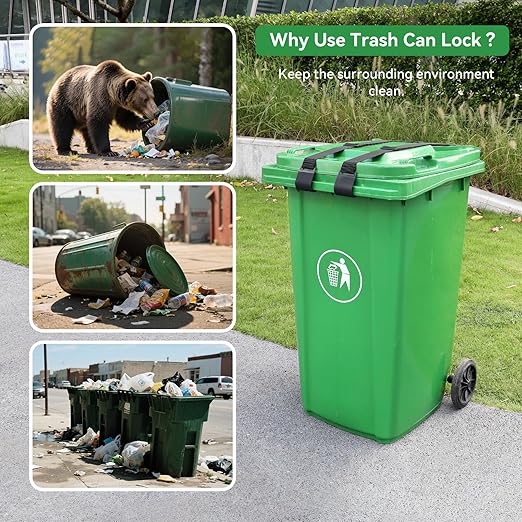 Vitalight 2PCS Trash Can Locks for Animals,Bear Proof Trash Can Locks with Durable Metal Claws, Adjustable Strap Fit for Most Outdoor Garbage Cans (28-96 Gallon)
