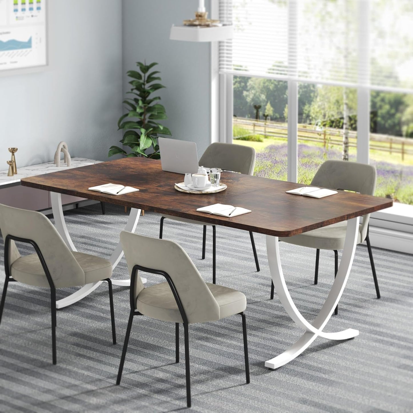 Tribesigns Executive Desk, 63” W x 31.5” D Large Office Desk, Modern Computer Desk Conference Table Meeting Room Table, Business Furniture for Home Office, White and Walnut