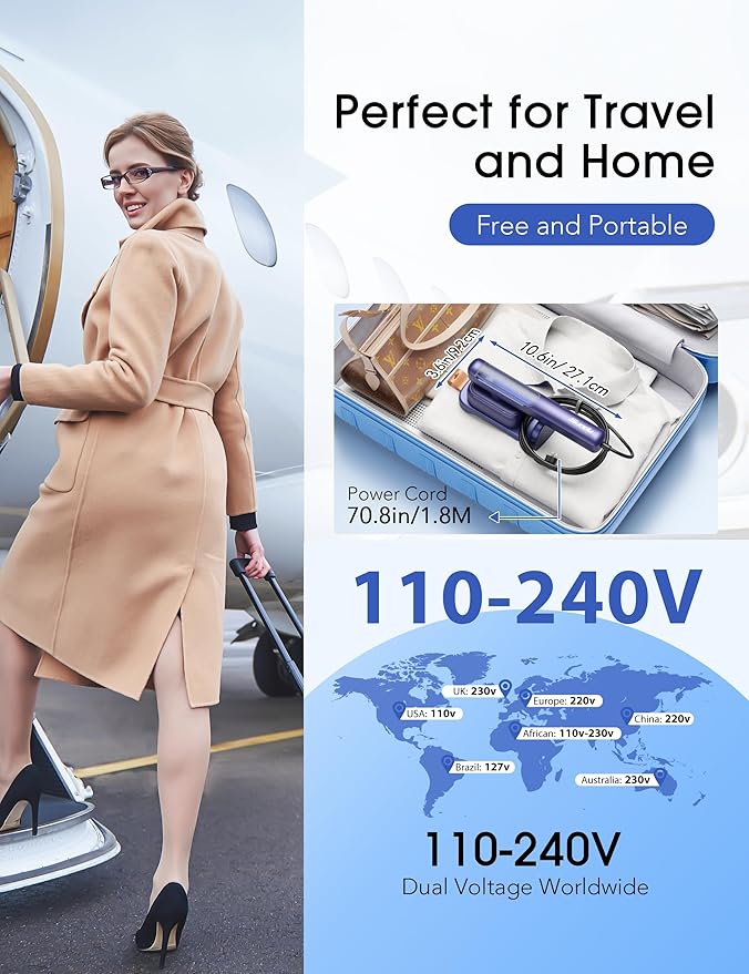 Travel Steamer for Clothes,110-240V Portable Iron,15s Heat Up,Steamer & Iron 2 In 1 Handheld Garment Steamer Irons, Travel Size,Large Ceramic Heat Panel,for Global and Europe