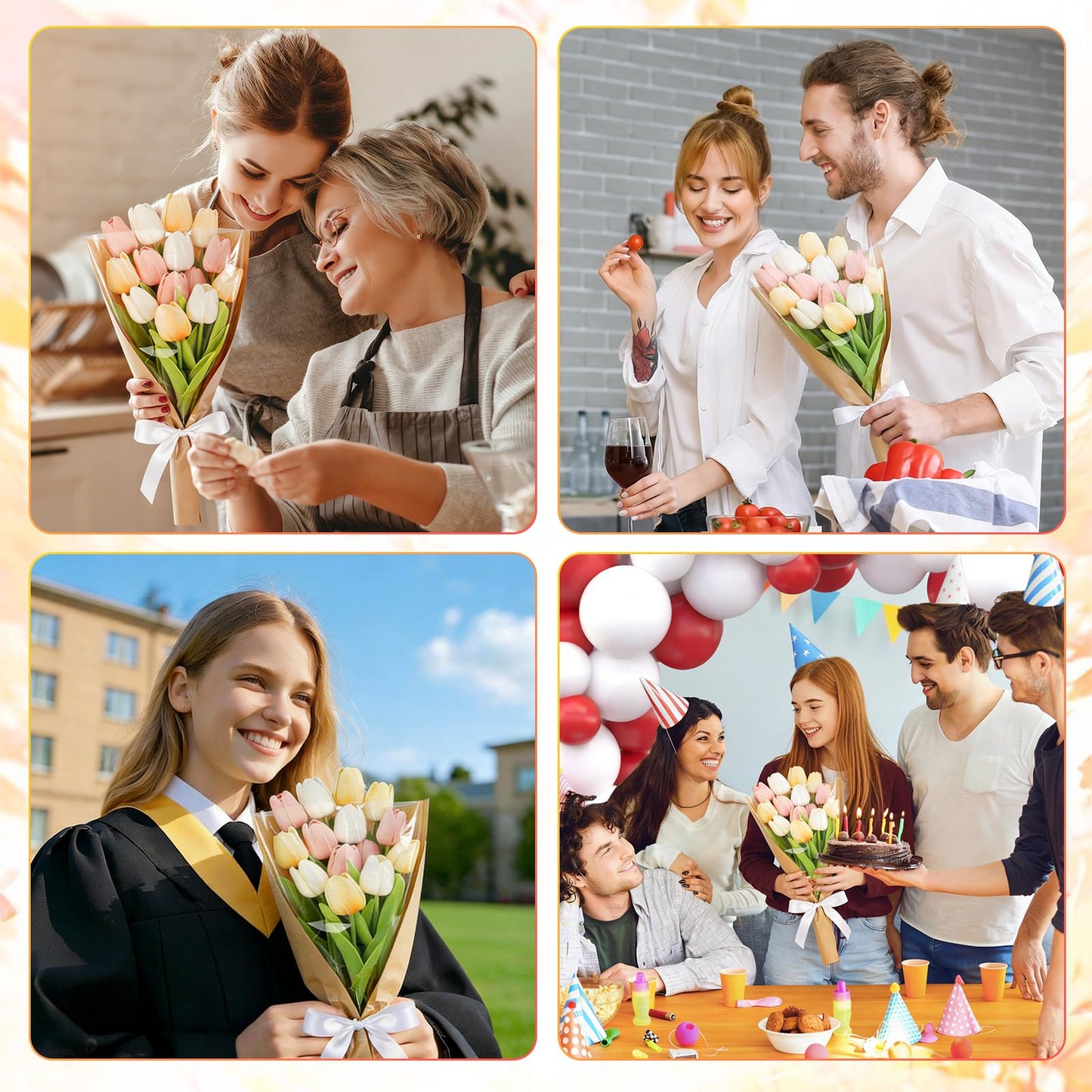 50 PCS Flower Wrapping Paper Sleeves for Bouquets, Kraft Bouquet Bags with Ribbons, Bulk Flower Sleeves for Mother’s Day Wedding Graduation Valentine, Florist Packaging Supplies, 17.7 x 9.4 x 3.5 Inches
