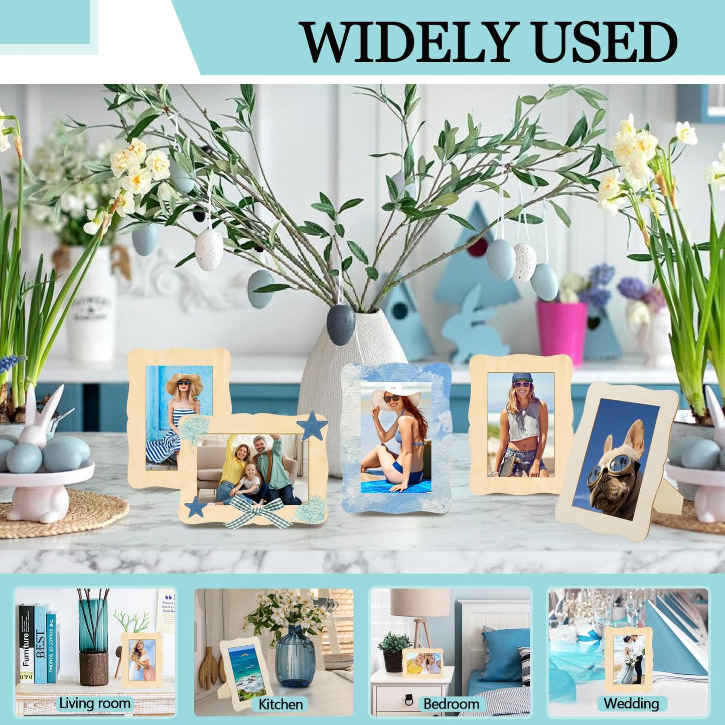 RYKOMO 12 Pieces DIY Wooden Picture Frames, Unfinished Solid Wood Photo Picture Frames for 4 x 6 in Photos, Standing Wooden Picture Frame for Valentine's Day Gift, New Year, Father's Day, Mother's Day DIY Crafts(Wave shape)