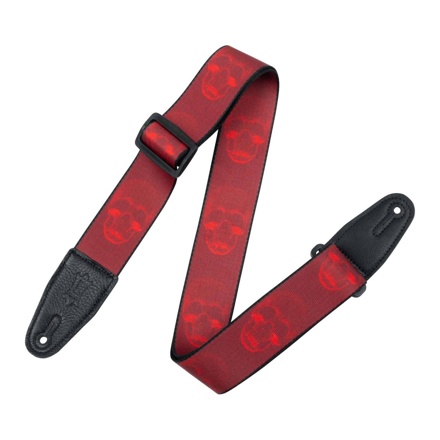 Levys Leathers 2 Wide Polyester Guitar Strap with Genuine Leather Ends; Dark Red & Red Scanned Skull Motif (MPD2-114)