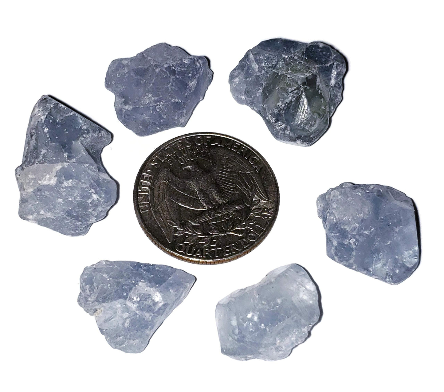 6pc Set Raw Celestite Celestine Small Rough Naturally Semi-Faceted & Semi-Translucent Healing Crystal Gemstone Specimen From Madagascar for Wire Wrapping, Meditation, & Metaphysical Uses
