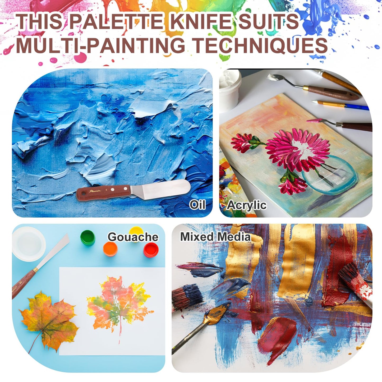 MECCANIXITY 6Pcs Palette Knife, 17.1/16/18.3/18.6/20.5/21.8cm Long Palette Knives with Stainless Steel Flexible Spatula Pallet Knife and Plastic Handle for Scraping, Oil Acrylic Painting
