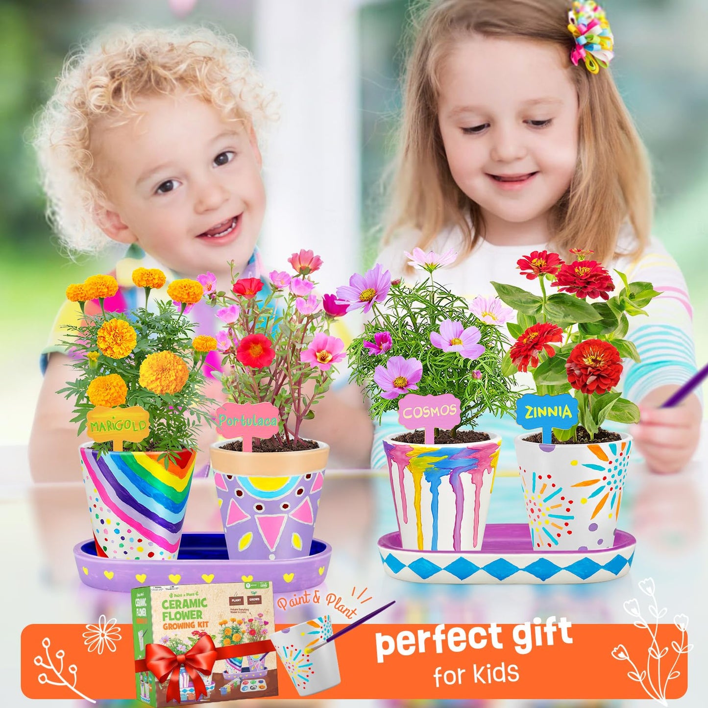 4 Set Paint & Plant Flower Gardening Kit - Gifts for Girls Ages 8-12, Arts and Crafts for Kids Ages 8-12, Kids Gardening Set, Toys Birthday Gifts for Kids Girls Boys Ages 6 7 8 9 10 11 12