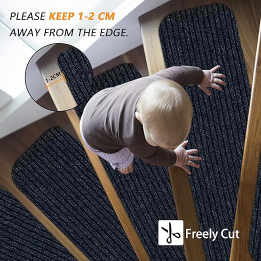 Non-Slip Stair Treads, 7.8" X 30" (15-Pack) Stair Runner Indoor Outdoor Mat, Grey Slip Resistant Stair Tread Mats Step Covers Pads for Elders, Kids and Pets (30" x 7.8", Grey)