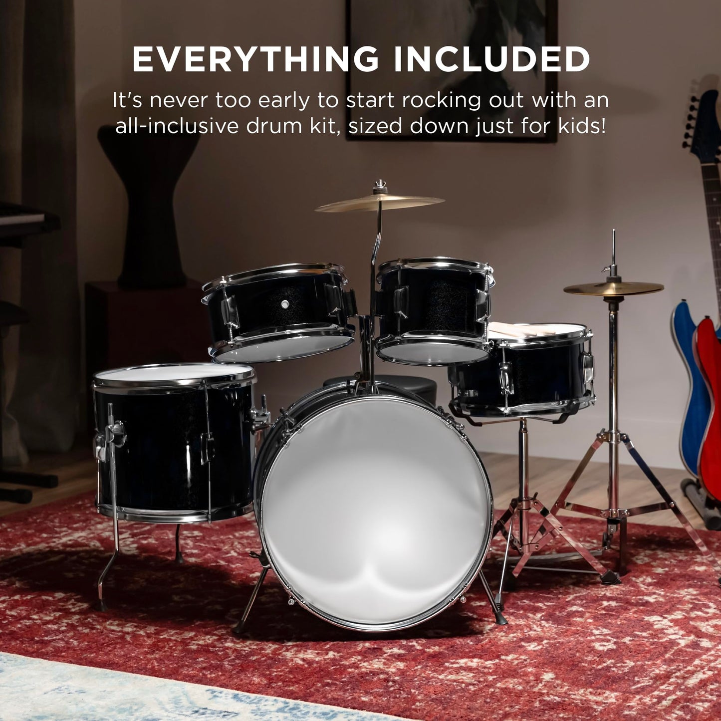 Best Choice Products Kids 5-Piece Beginner Drum Set Junior Kit, Starter Percussion W/Cymbals, Pedal, Drumsticks, Stool, Toms, Sn