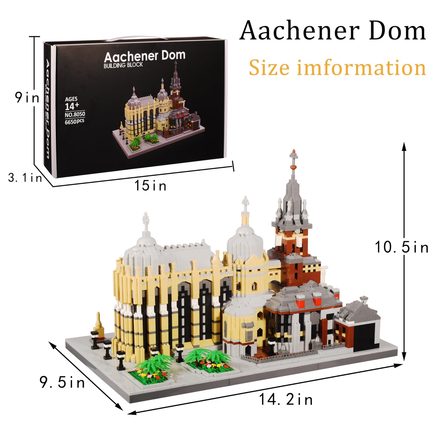 KLMEi World Famous Architecture Micro Building Blocks Set 6650PCS - Germany Aachen Cathedral DIY Collectible Model for Lovers, Adults or Teens Ages of 14+, in Living Room or Office Decorative Items
