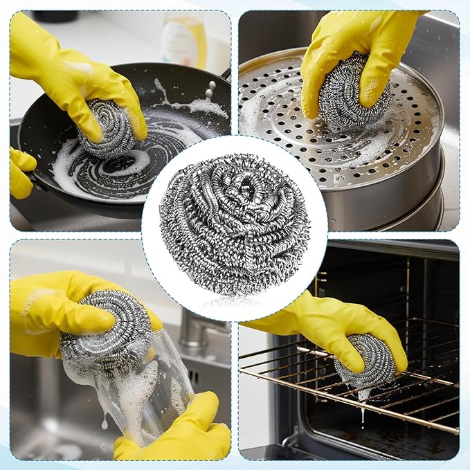 SHENLIU 100 Pieces Stainless Steel Scrubber Bulk, 15 Gram Metal Scourers Scourers Steel Wool Scrubbers for Cleaning Kitchen Bathroom Household and More