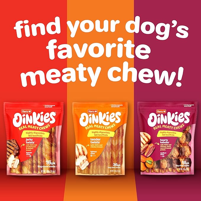 Hartz Oinkies Smoked Twists with Naturally Smoked Pork Rawhide-Free Dog Treats, Highly Digestible Long Lasting Dog Chews, 40 Count