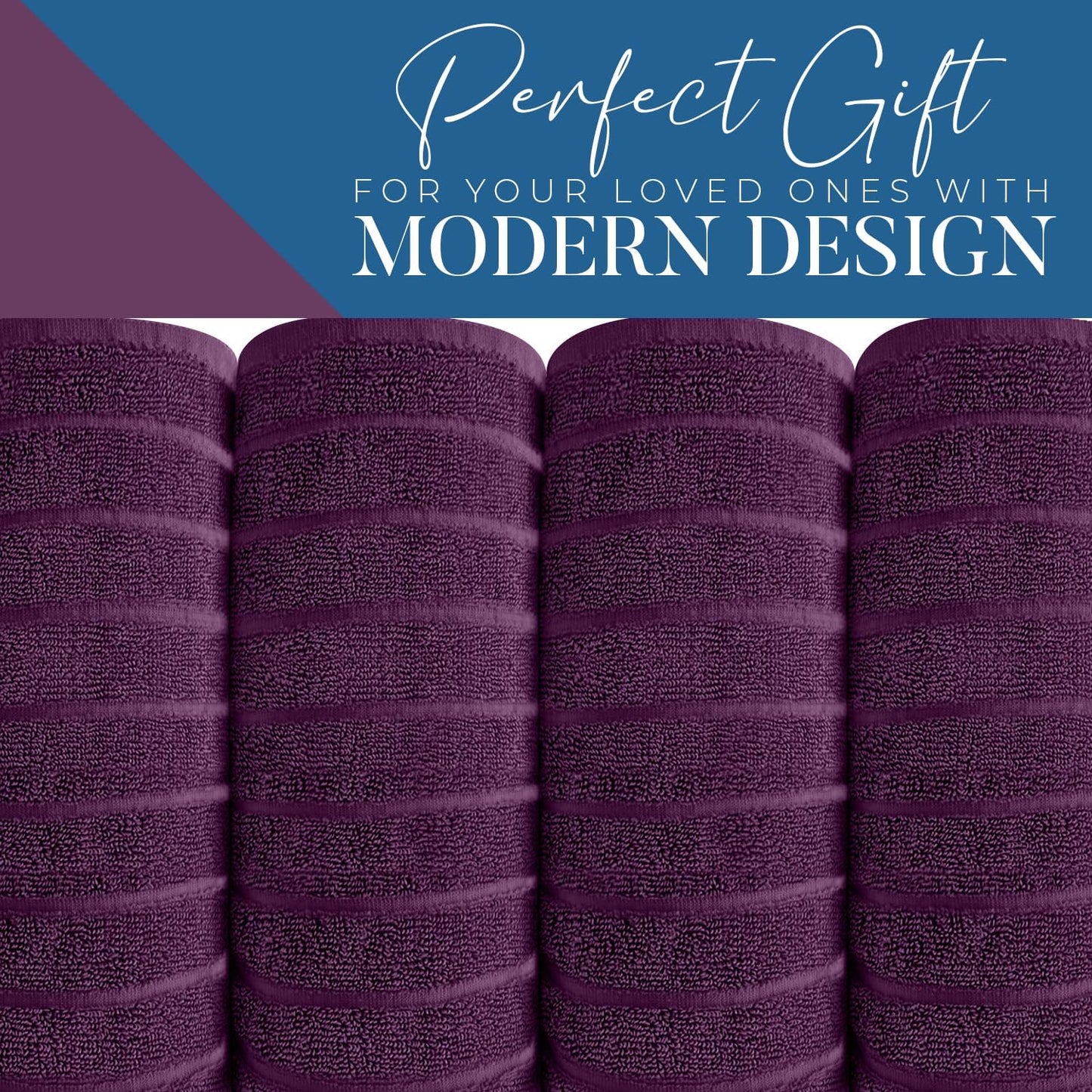 Dan River Pack of 2 Bath Sheet 35x70 Inches, Oversized Ribbed Quick Dry Towel, Soft Luxury Towels for Bathroom - Purple Passion