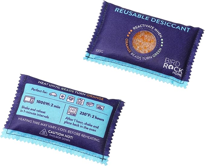 BIRDROCK HOME Reusable Desiccant Pack 100g (10-Pack) – Silica Gel Moisture Absorber & Humidity Control Packs for Electronics, Camera Bags, Gun Safes, Luggage & Storage