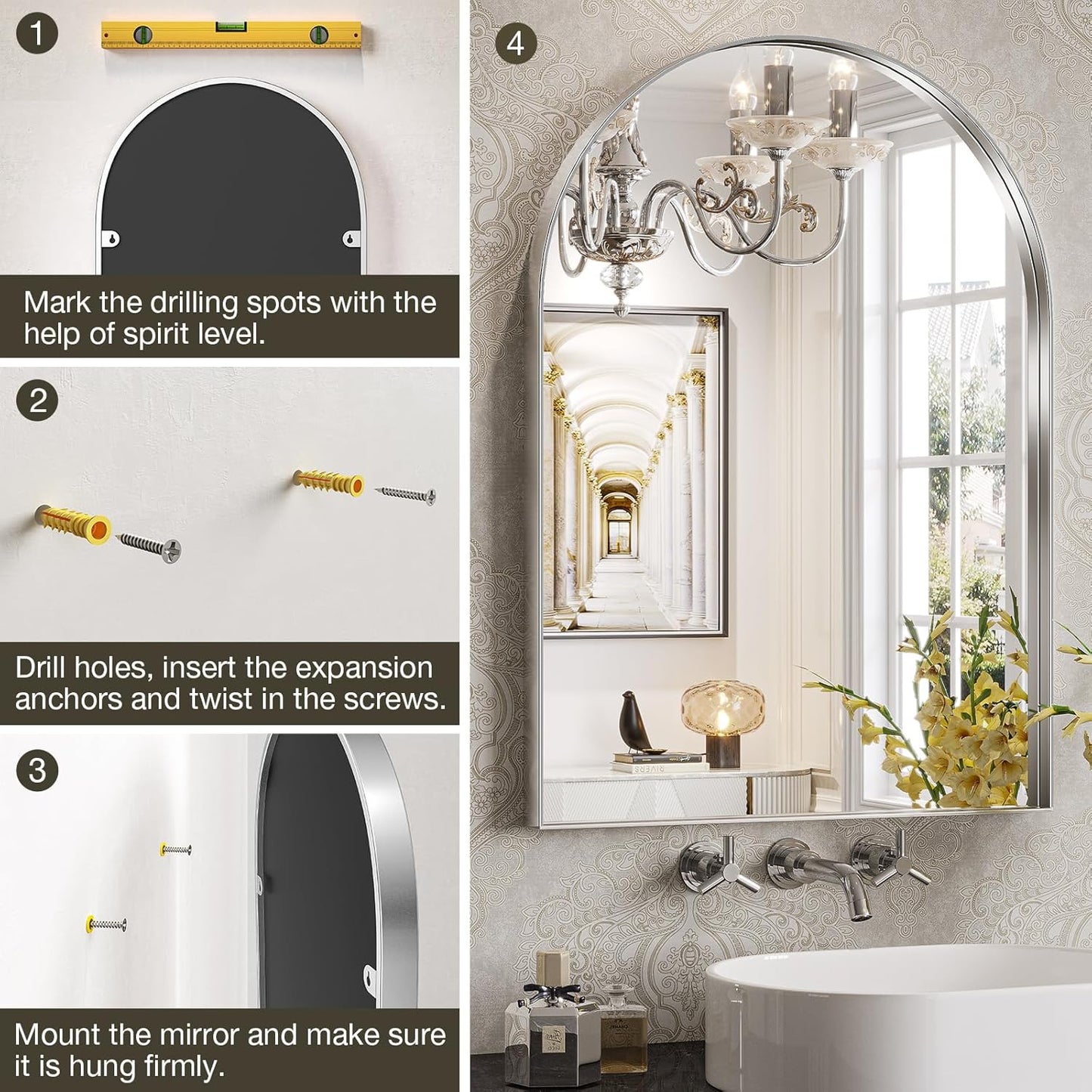 Brightify Arched Mirror, Arched Wall Mirror, 30 x 40 Inch Silver Arch Mirror, Metal Frame Silver Bathroom Mirror, Arched Top Bathroom Vanity Mirror for Living Room Bedroom Mantel Entryway Hallways