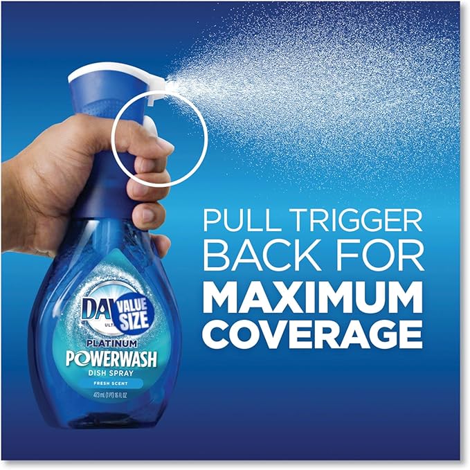 Dawn Platinum Powerwash Dish Spray and Refill, Fresh, 16 Fl Oz Spray and 16 Fl Oz Refill bundled with Heavy Duty Scotch Brite Sponge