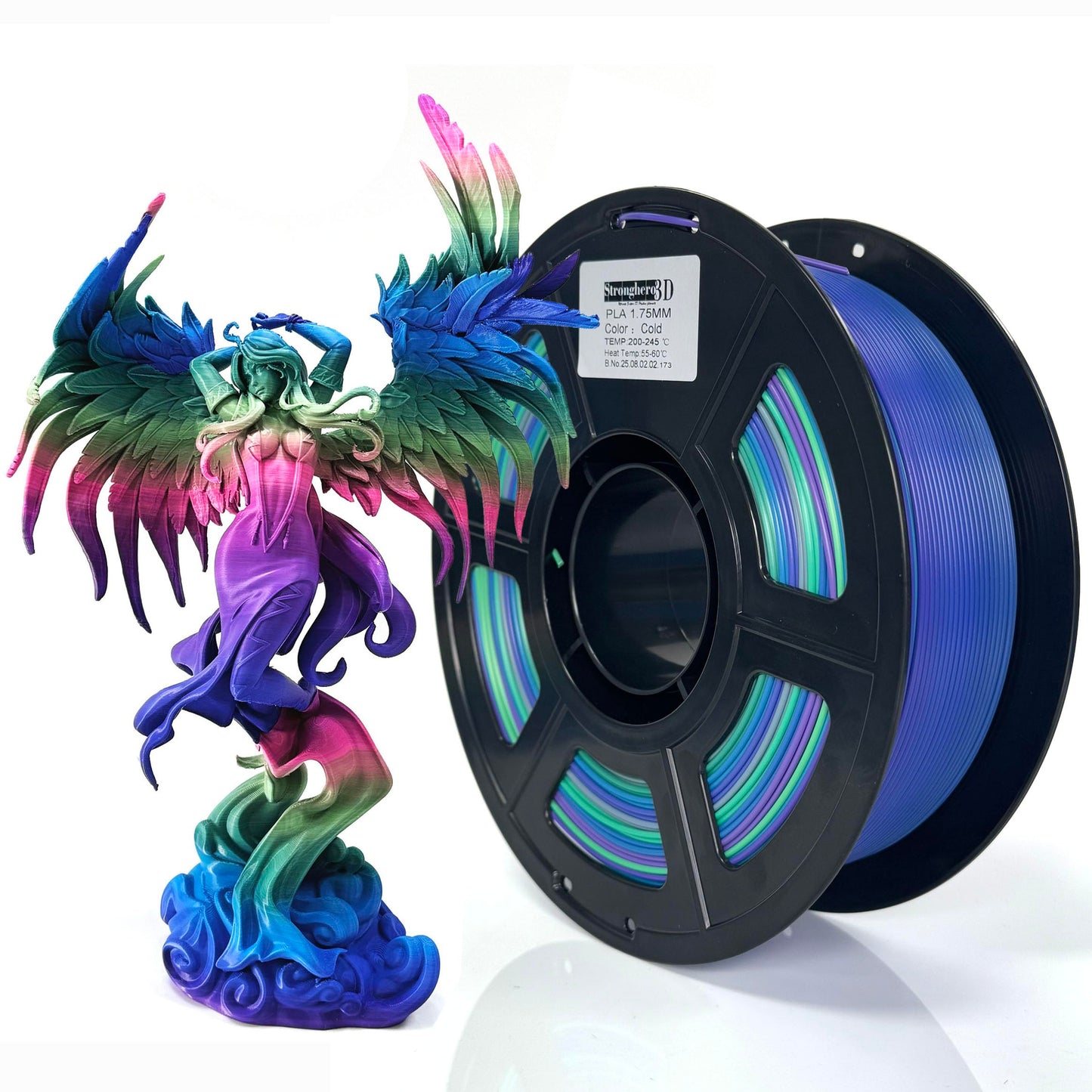 PLA 3D Printer Filament 1.75mm, Rainbow,Green Blue Purple,Pink,Multi Color,Net Weight 1kg(2.2lbs)