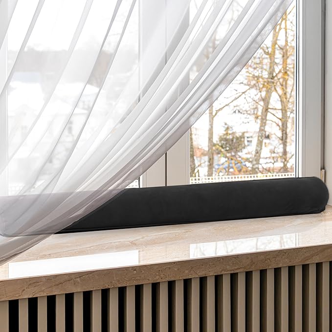 Sunolga Door Draft Stopper Blocks Hot and Cold Air with Removable Washable Cover for Bottom of Door and Window, All-Season Seal for Wind, Noise, Seal for Gaps Up to 3", Home Essentials, 30", Black