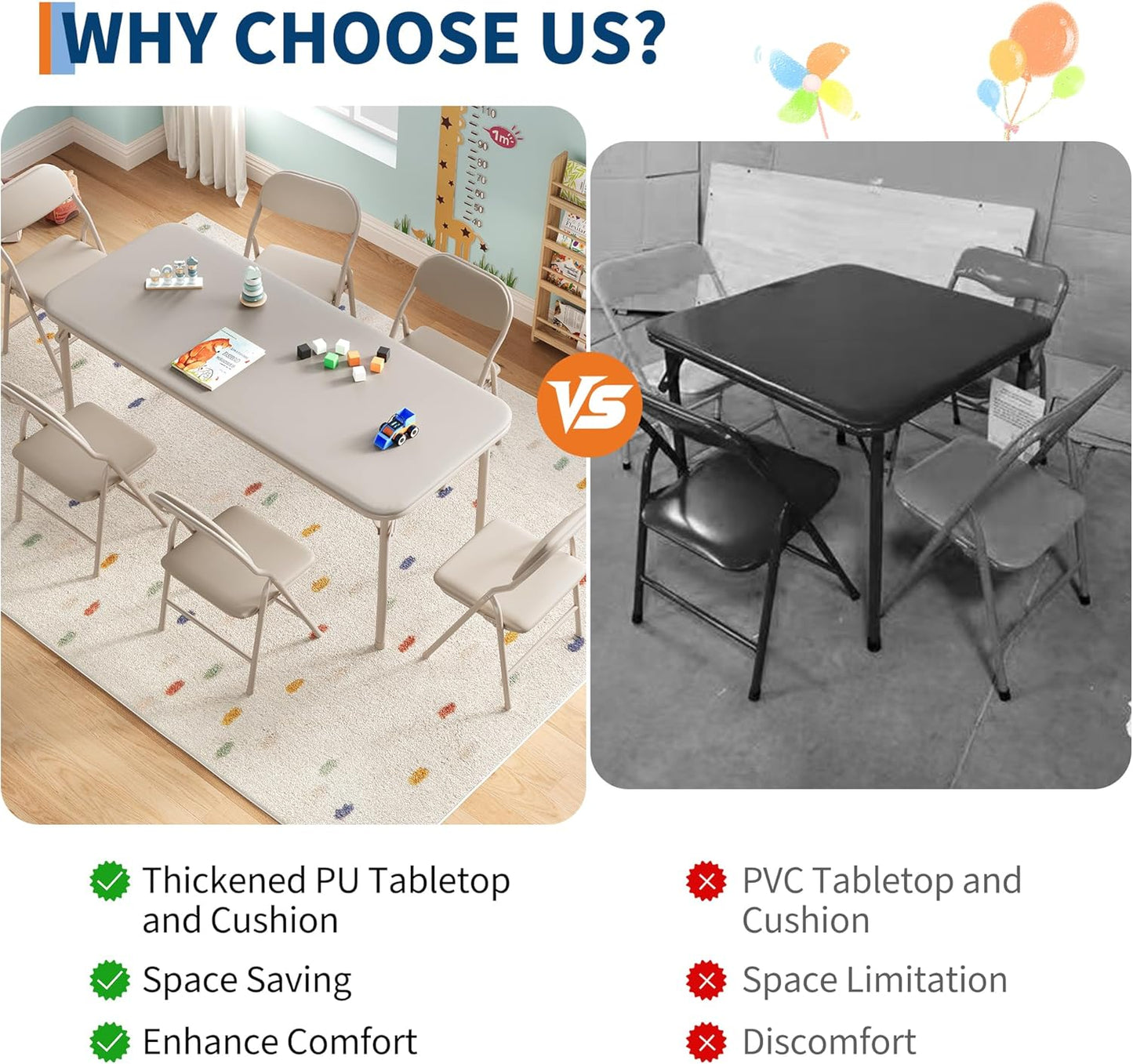GarveeHome 7-Piece Kids Folding Table and Chairs Set, Toddlers Children's Activity Table and Chairs Set for Dining Room,Daycare,Classrooms