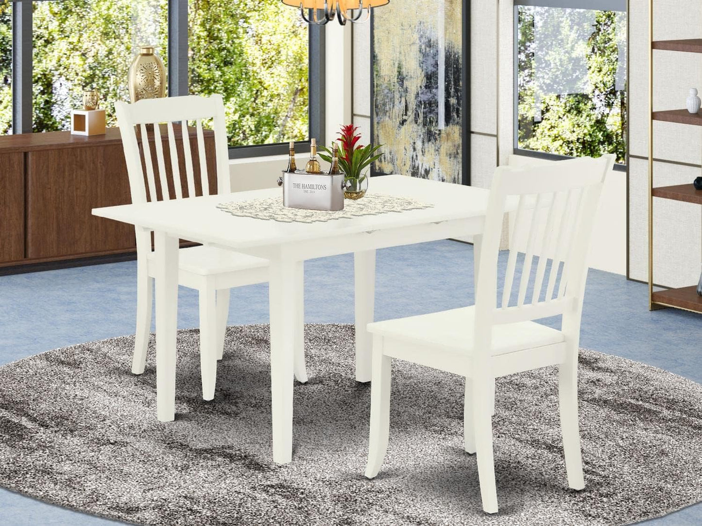 East West Furniture NODA3-LWH-W 3 Piece Kitchen Table Set for Small Spaces Contains a Rectangle Dining Room Table with Butterfly Leaf and 2 Dining Chairs, 32x54 Inch, Linen White