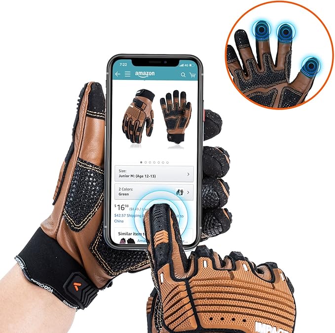 Vgo...…1Pair Leather Heavy Duty Work Gloves,Mechanics Gloves,Water Resistant,Impact Resistant,Anti-Vibration(CA7722WR)