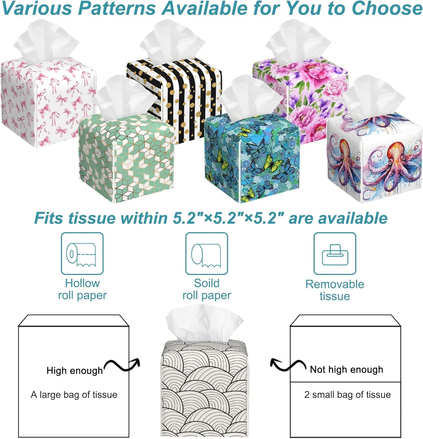 Abstract Waves Tissue Box Holder,Square Leather Tissue Box Cover with Bottom Belt,Waterproof Modern Napkin Holder Organizer for Car Bathroom Nightstand Vanity Office Tabletop,5.2" x 5.2" x 5.2"