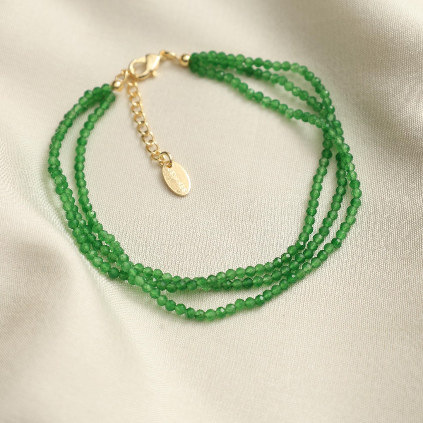 Gempires Green Jade Beaded Bracelet Multi Strand Crystal Gemstone Jewelry Hypoallergenic 8 Inch Gold Plated Everyday Wear Bracelet For Her