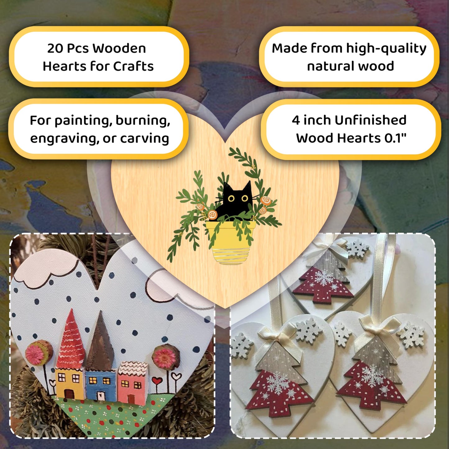 20 Pcs Wooden Hearts for Crafts 4 inch Unfinished Wood Hearts 0.1'' Thickness Heart Shaped Wood Sheets Unfinished Wood Ornaments for Wedding DIY Crafts Painting Burning Engraving Carving Coasters