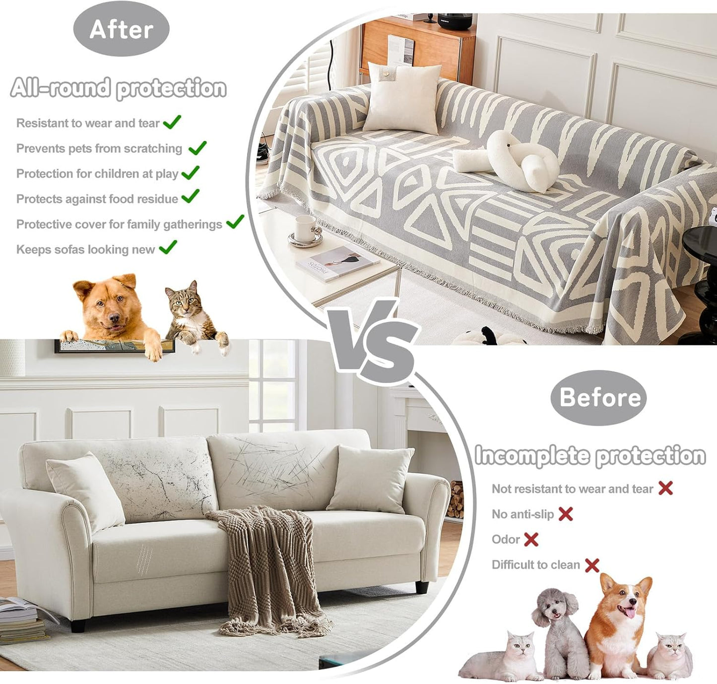 HANDONTIME Grey Armchair Sofa Cushion Covers Boho Sofa Covers Dog Couch Cover for Sofa Recliner Chenille Couch Sofa Slipcover for Pets Sofa Cover Thick Washable Slip Covers for Sofas/Couches, 71" X71"