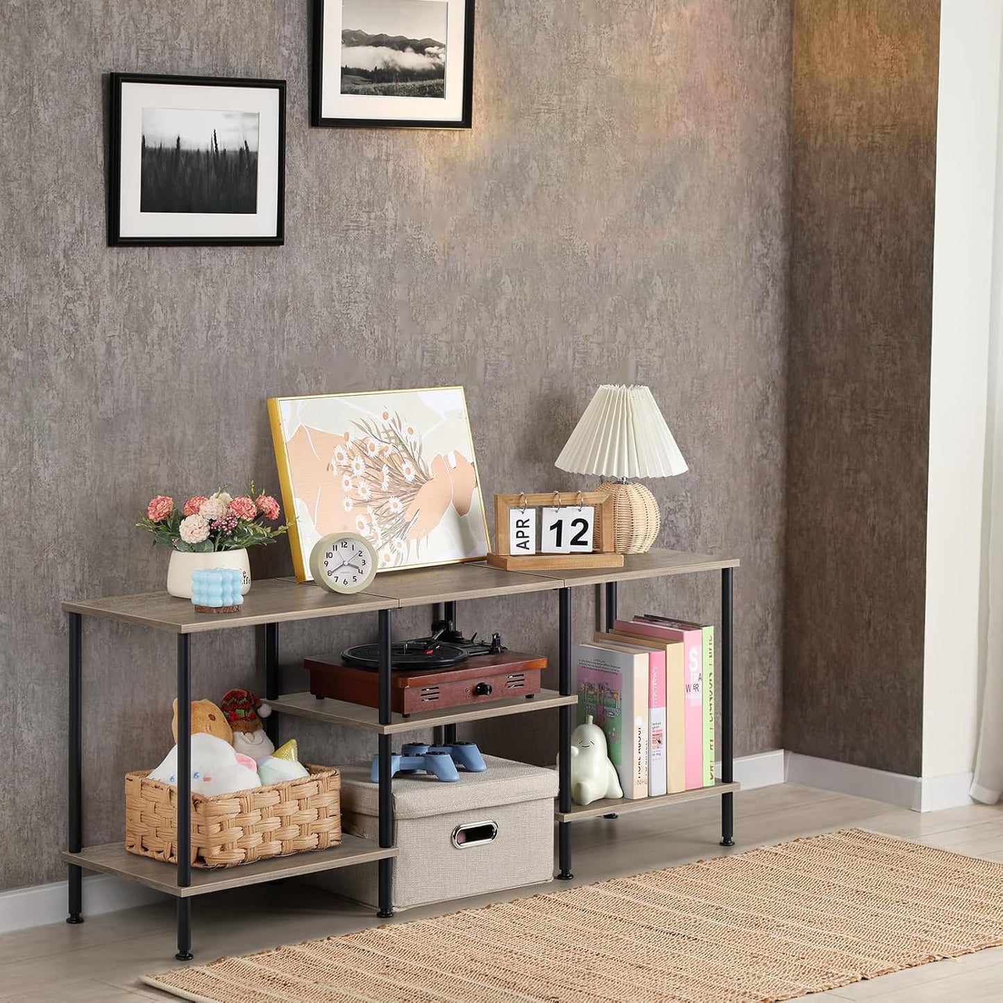 50 Inch TV Stand for Bedroom Rustic Grey Entertainment Center with Storage 3 Tier TV Consoles for Living Room TV Console Table Media Cabinet with Open Storage Shelves for 50 43 40 32 Inch TV