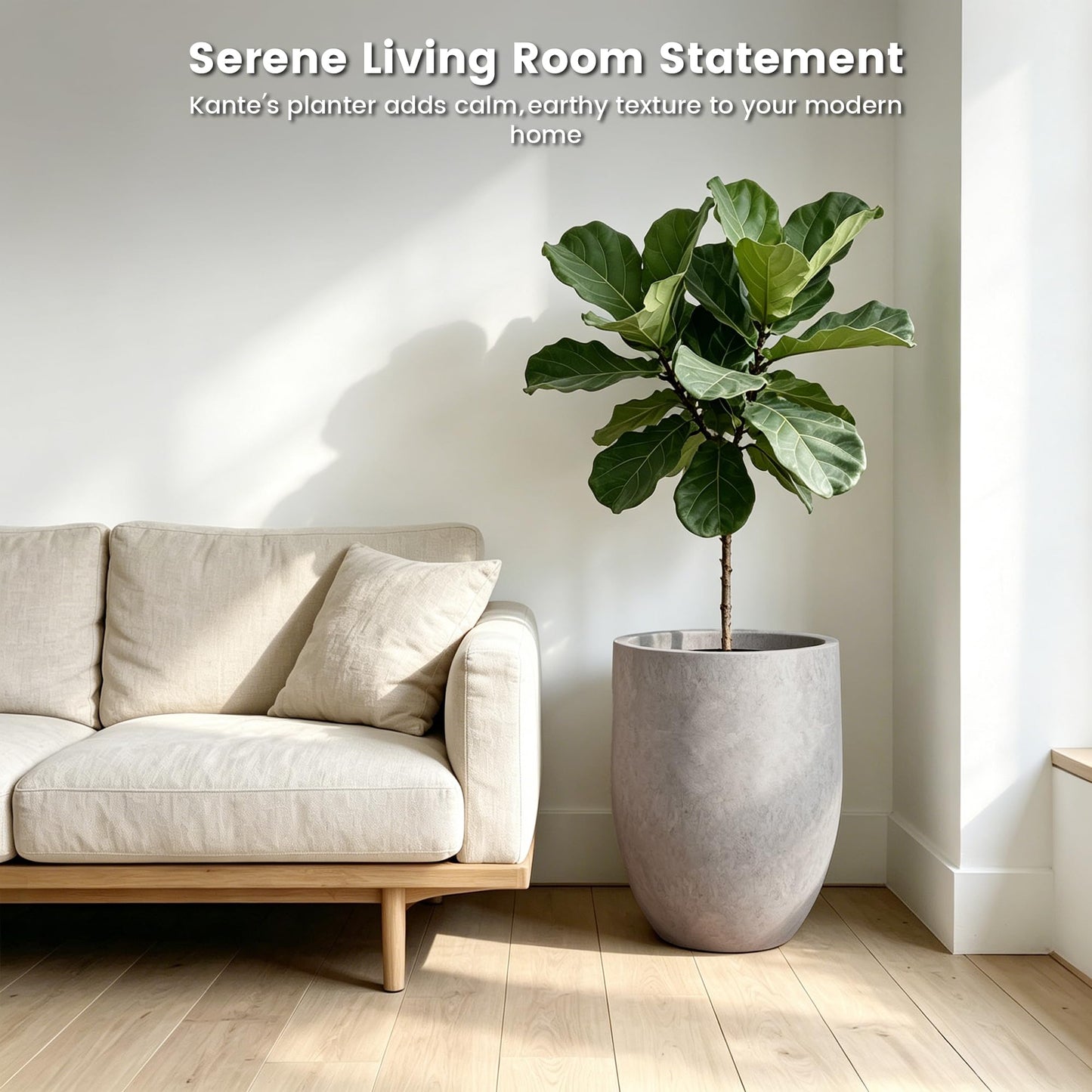 Kante 21.7" Tall Concrete Planter, Light Gray Large Plant Pot with Drainage Hole & Rubber Plug β Lightweight Weathered Cement Container for Indoor Outdoor, Home Patio Garden