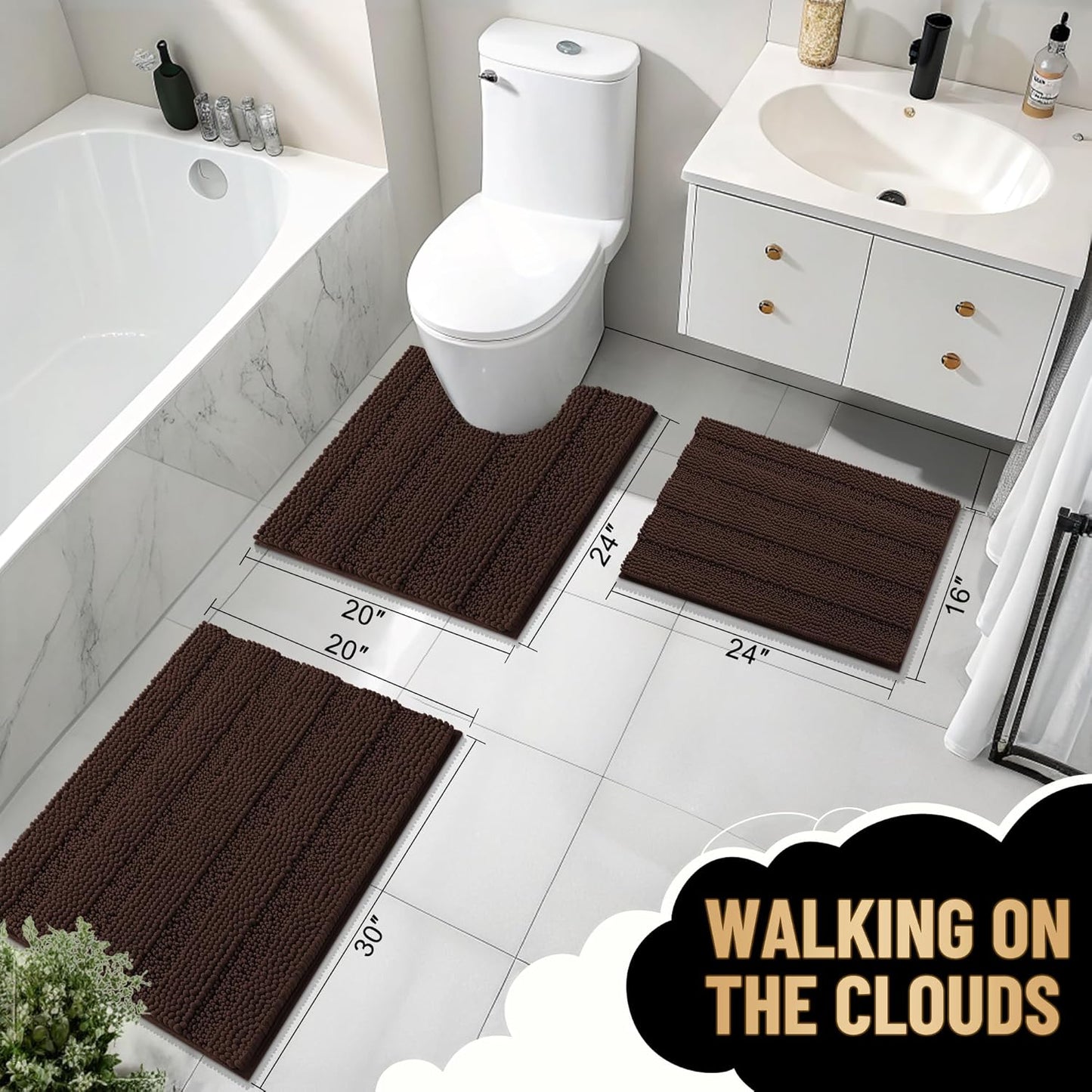 OLANLY Thick Bathroom Rugs 70x24, Extra Soft Absorbent Chenille Striped Bath Rugs, Rubber Backing, Machine Wash Dry, Bath Mats for Bathroom Floor, Tub and Shower, Home Decor Accessories, Brown