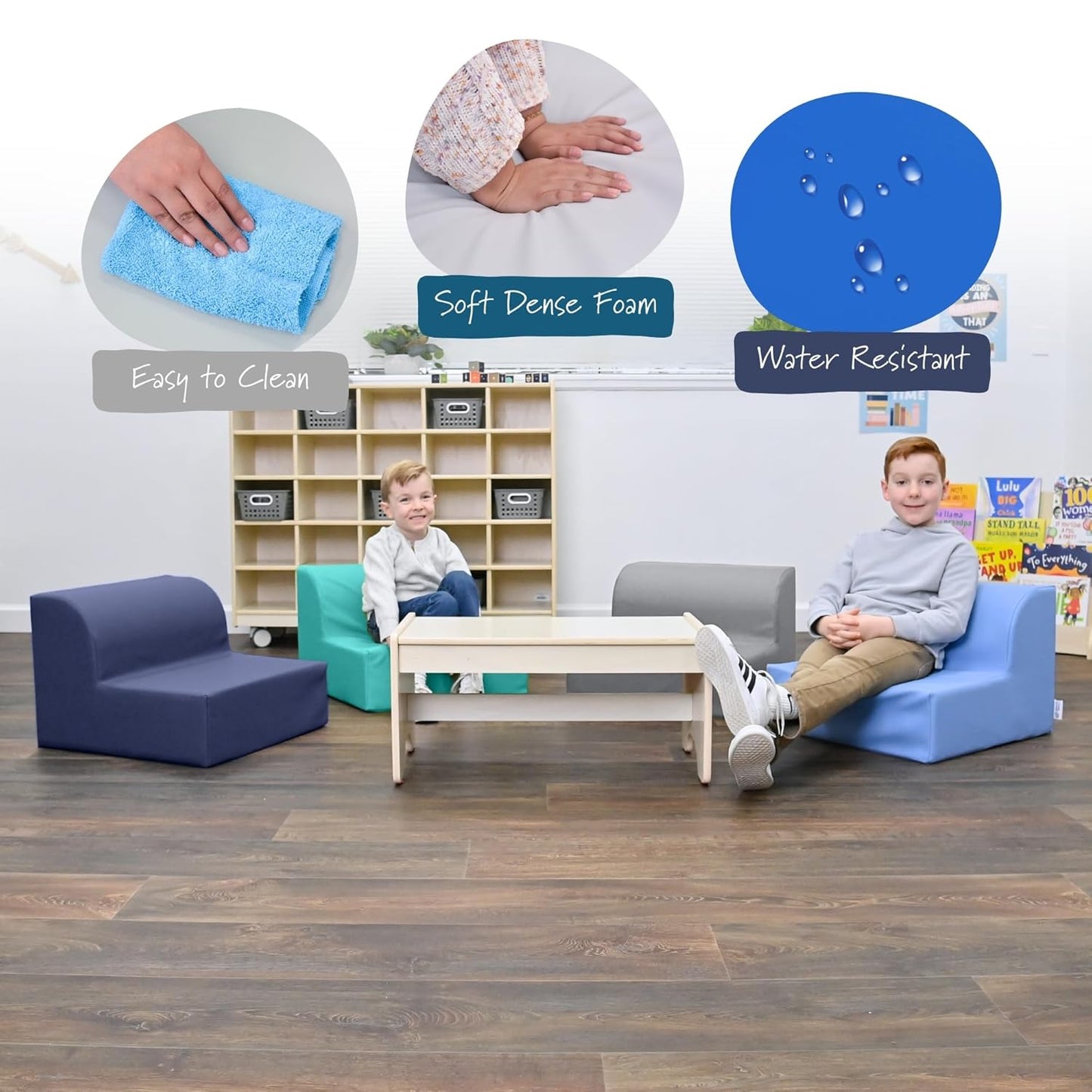 Children's Factory Library Loungers, Flexible Seating Classroom Furniture, Comfy Kids Chairs, Tranquility, Set of 4
