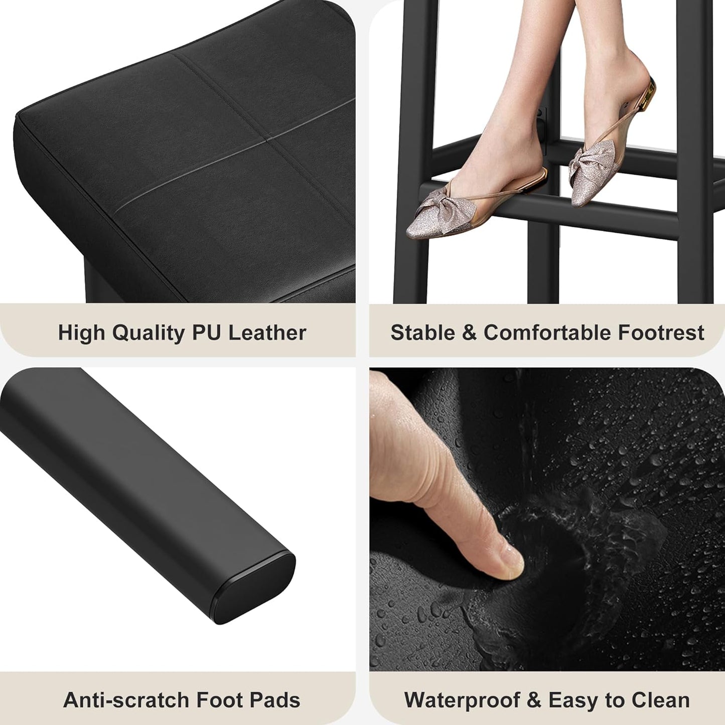 GarveeHome Counter Height Bar Stools Set of 2, 24 Inch Barstools for Kitchen Island Counter, Upholstered Padded Saddle Chairs with Curved Cushion, Easy Assembly, Black
